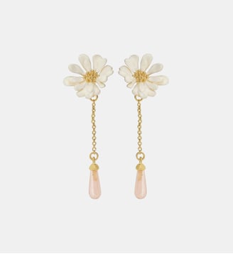 Boucles d'oreilles fleur blanche et perle rose - Les Néréides - Blanc