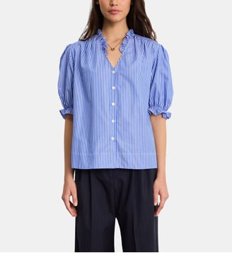 Chemise rayée à volants - COLLEEN - Pablo - Bleu océan