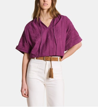 Blouse ample en broderie anglaise de coton - La Fée Maraboutée - Figue