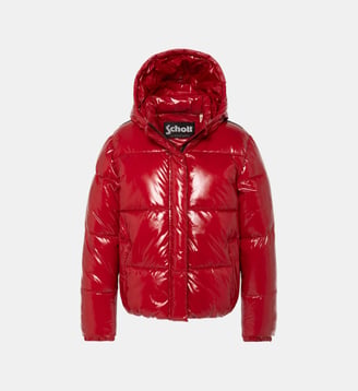 Blouson shiny à capuche enfant - Schott - Rouge