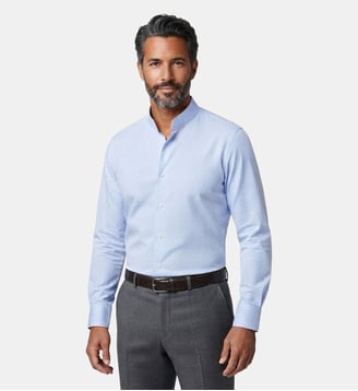 Chemise col chef fines rayures coupe droite - Atelier Privé - Ciel