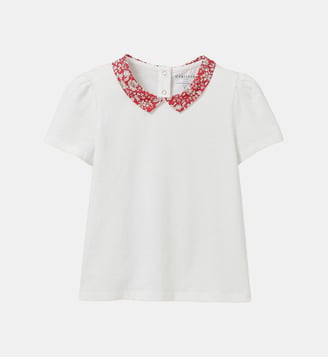 T-shirt col en tissu Liberty  - Coton biologique - Cyrillus - Liberty lizzy