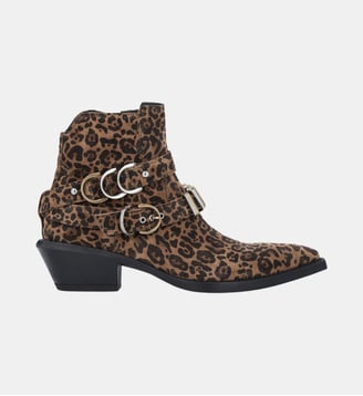 Boots western cloutées en daim embossé animalier - Pinko - Marron clair
