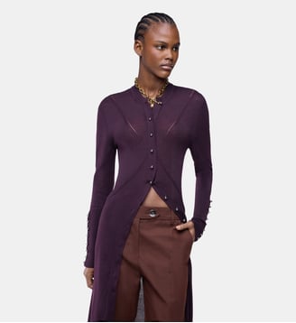Cardigan long en laine à manches longues - Rabanne - Aubergine