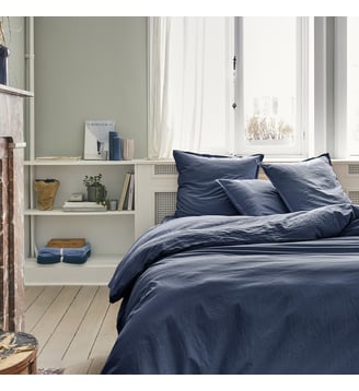 Parure de lit unie en coton, taies rectangles, TOUT DOUX - Essix - Bleu marine