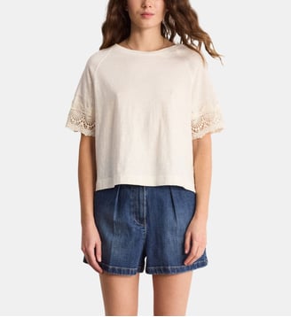 T-shirt en coton aux manches brodées - THANA - Pablo - Blanc