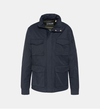Veste droite à capuche en coton et nylon - Schott - Bleu marine