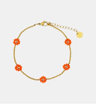 Bracelet  Prairie avec fleurs à perles Miyuki - Les Cléias - Orange