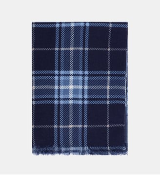 Étole imprimée tartan - Bompard - Marine et bleu atlas