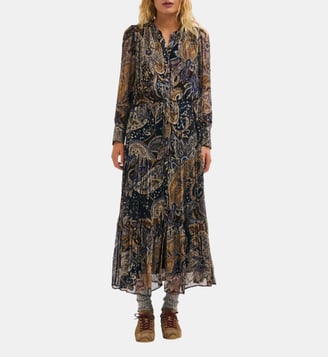 Robe longue imprimée en mousseline - CHARA - Pablo - Indigo