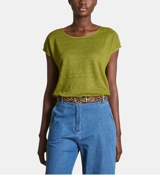 T-shirt en lin manches courtes - La Fée Maraboutée - Vert feijoa