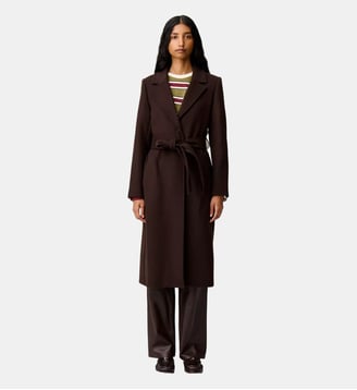 Manteau long laine ceinture - Claudie Pierlot - Marron