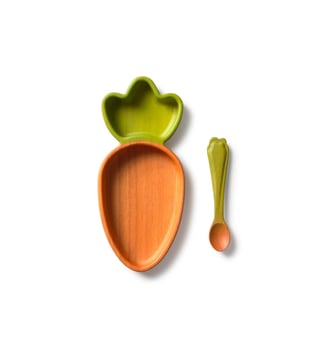Assiette et cuillère Cathy la Carotte - Oli & Carol - Vert et orange