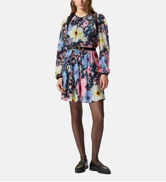 Robe courte en crêpe georgette à fleurs - Pinko - Noir et rose