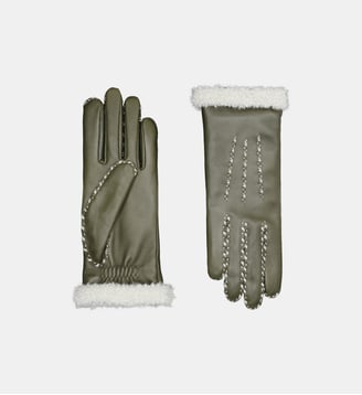 Gants Marie-Louise Femme Cuir Doublés Alpaga - Agnelle - Kaki