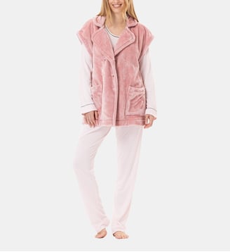 Veste manches courtes boutonnée en peluche flanelle ESSENTIEL H76A - Lingerie Le Chat - Rose