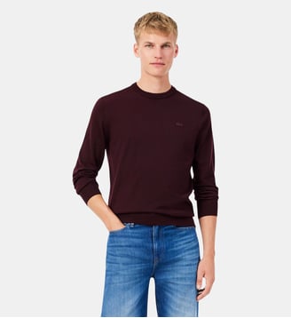 Pull en laine mérinos col rond - Lacoste - Marron