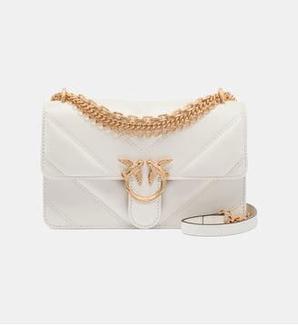 Sac porté épaule mini love bag one en cuir et cuir nappa à chevrons et triple chaîne - Pinko - Blanc et doré