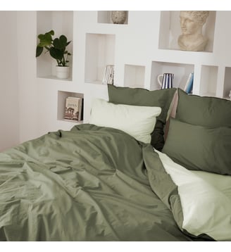 Housse de couette en percale de coton lavé, DOUCEUR LAVÉE - Blanc Cerise - Multi vert