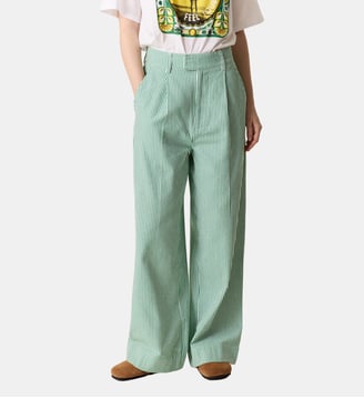 Pantalon droit Pasha rayé coton bio - Leon & Harper - Vert