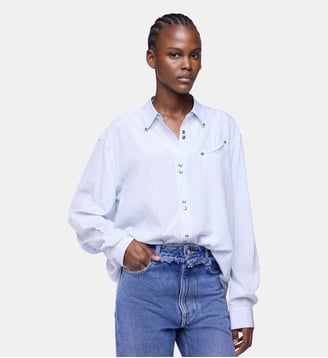 Chemise oversize en crêpe de coton imprimé rayé Rabanne