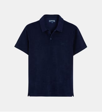 Polo en coton éponge organique uni - Vilebrequin - Bleu foncé