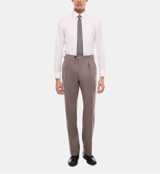 Pantalon large à pli flanelle de laine - Fursac - Châtaigne