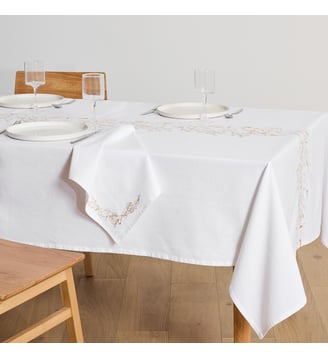 Nappe brodée, en coton lavé - La Redoute Interieurs - Blanc
