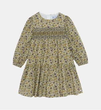 Robe - Olive coton col rond Liberty broderies - Tartine Et Chocolat - Vert