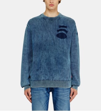 Pull en maille effet denim avec patchs - Diesel - Bleu moyen