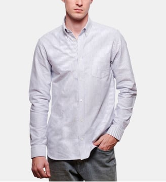 Chemise rayée coupe droite oxford brushed - Atelier Privé - Blanc et bleu