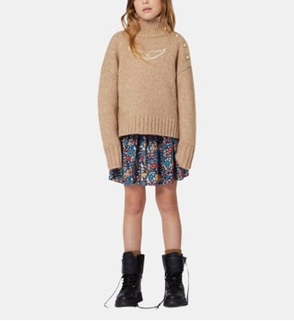 Pull en tricot à col montant - Zadig&Voltaire Kids - Marron chiné