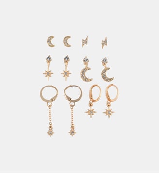 Set x6 paires de boucles d'oreilles lunes et étoiles - Balaboosté - Doré