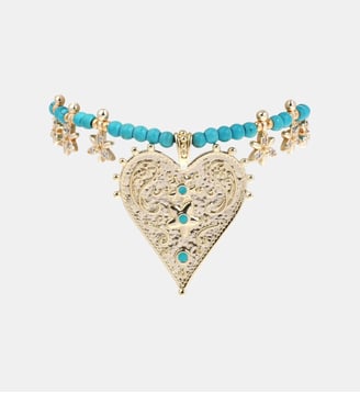 Bracelet perles avec pendentif et pampilles MANDALA - Hipanema - Bleu turquoise