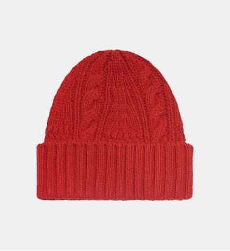 Bonnet à revers maille torsadée en cachemire - Bompard - Rouge quarante