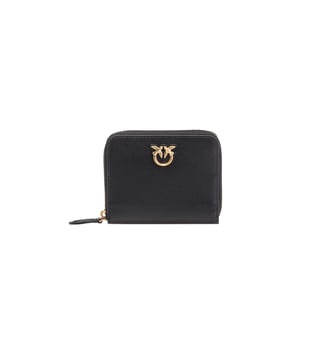 Portefeuille carré à contour zippé en cuir - Pinko - Noir et doré