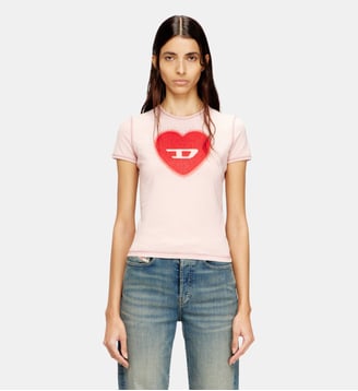 T-shirt ajustée avec imprimé cœur et clous - Diesel - Rose