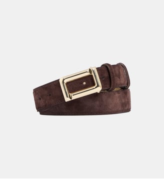 Ceinture en cuir suède boucle signature - Lancel - Marron