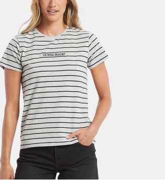 T-shirt à rayures signature - Guess Jeans - Gris et bleu