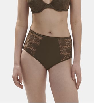 Culotte taille haute Amazone maille et dentelle fleurie - Simone Pérèle - Kaki