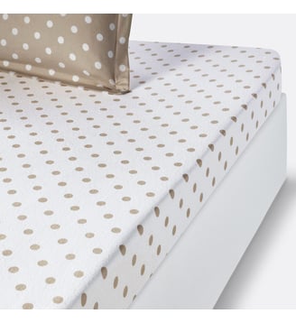 Drap housse flanelle imprimé pois - La Redoute Interieurs - Beige blanc