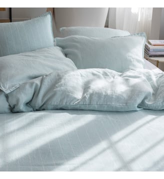 Housse de couette en chanvre lavé, ÉVASION CHANVRE - Blanc Cerise - Bleu nordique et blanc