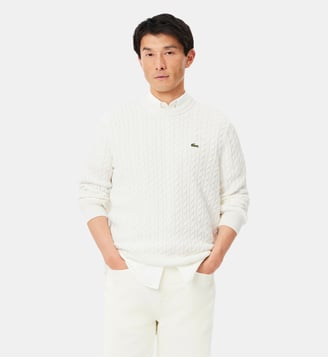Pull torsadé coton - Lacoste - Blanc et vert