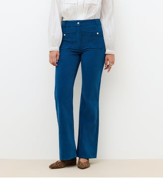 Pantalon pelley - Motif uni - Coupe flare - Caroll - Bleu foncé
