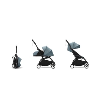 Poussette Yoyo3 - Pack 0+/6+ Aqua - cadre noir - Stokke - Bleu aqua