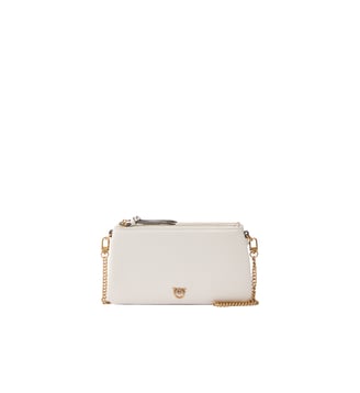 Petit sac à bandoulière mini double bag en cuir - Pinko - Blanc soie or antique