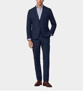 Costume En Lin Tropical À Carreaux Glen - Hackett London - Navy