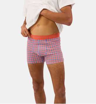 Boxer Retro grid en coton biologique - Billybelt - Rouge et bleu