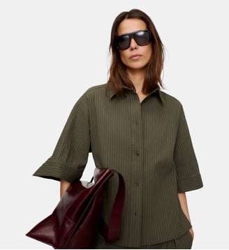 Chemise avec coton, coupe boxy et col italien Adolfo Dominguez