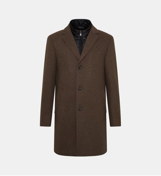 Manteau en laine et polyester avec parement amovible regular Deus - Digel - Moka